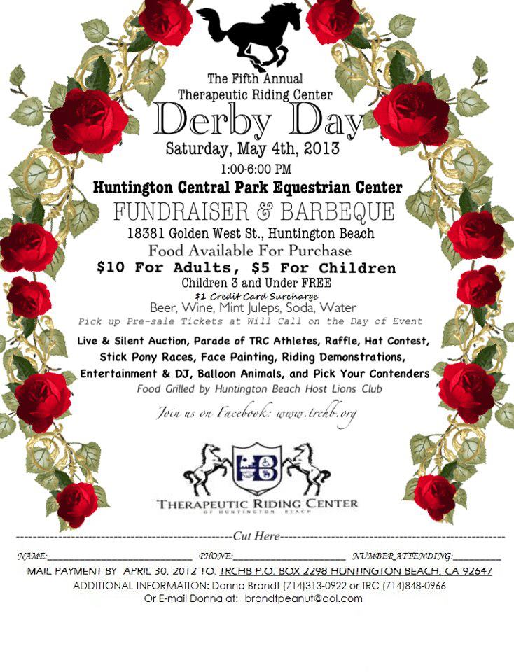 5th Annual Therapeutic Riding Center Derby Day Fundraiser & BBQ is Sat, May 4th