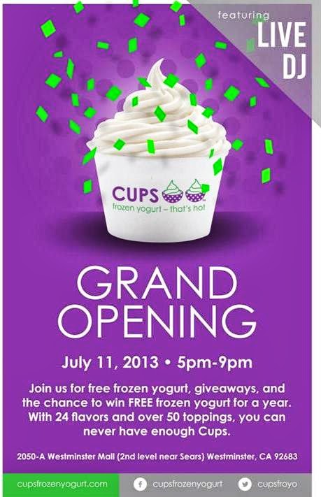 Free Frozen Yogurt during CUPS Grand Opening July 11 5-9pm @ShopWestminster!